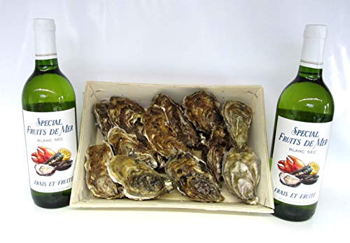 Geschenkset aus Französische Felsen Austern 1 Einheit=12 Stück und 2 x 0,75L Speciell Meeresfrüchte Weißwein 11% vol. aus Frankreich Geschenkset aus Französische Felsen Austern 1 Einheit=12 Stück und 2 x 0,75L Speciell Meeresfrüchte Weißwein 11% vol. aus Frankreich von Vin de L'Union Europeenne