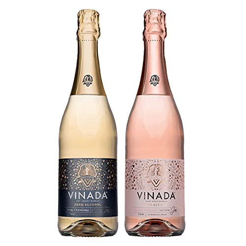 VINADA - Sparkling Rosé - Zero Alcohol Wine - 750 ml (2 Glass Bottles) (Variety Pack (Chardonnay & Rose)) von Vinada