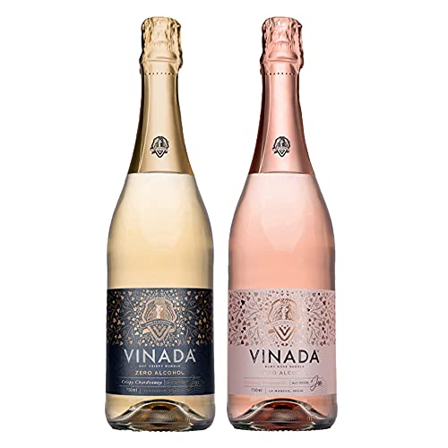 VINADA - Sparkling Rosé - Alkoholfrier Sekt - Alkoholfrie Wein - Zero Alcohol Wine - 750 ml (2 Glass Bottles) (Variety Pack (Chardonnay & Rose)) von Vinada