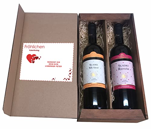 Dessertwein süß Rotwein und Weißwein Geschenkset ein Geschenk für Frauen zum Geburtstag von Vinakoper