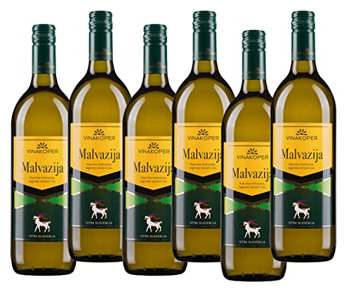 Vinakoper Weine Weinpaket Malvasia Slowenischer Wein - Malvazija Weisswein aus Istrien 6x1 Liter Weißwein trocken - (12,5% vol) wine from Istra - Weiswein EINWEG von Vinakoper