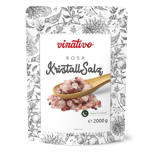 vinativo Rosa Kristallsalz – grob – 2kg – Premium Qualität – unraffiniert – Steinsalz reich an Mineralien – für die Mühle geeignet - Salt Range Pakistan von vinativo
