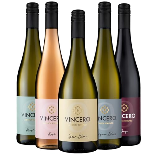 Grande Collection│Premium alkoholfreier Wein (<0,5%)│Erfrischend & fruchtig entalkoholisierter Weißwein, Rotwein, Rosewein und Secco aus Deutschland│5er Pack (5 x 0,75 l)│VINCERO von Vincero