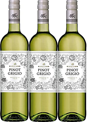 Cipriano Pinot Grigio Venezie Weißwein italienischer Wein trocken DOC Italien I Visando Paket (3 Flaschen) von Vini Cipriano