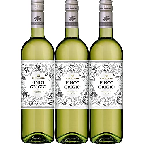 Cipriano Pinot Grigio Venezie Weißwein italienischer Wein trocken DOC Italien Literflasche (3 Flaschen) von Vini Cipriano