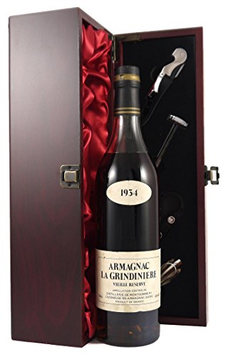 Vintage Armagnac La Grindiniere 'Vieille Reserve' 1934 (70cl) in einer Geschenkbox. Da zu vier Wein Zubehör, Korkenzieher, Giesser, Kapselabschneider,Weinthermometer, 1 x 700ml von Vintage Armagnac La Grindiniere