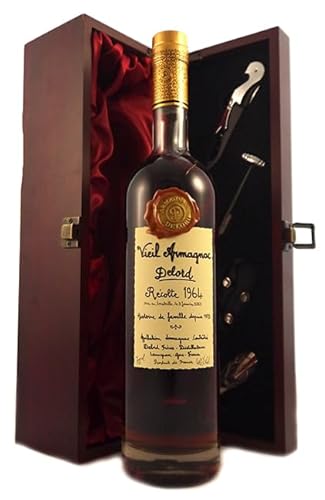 Delord Freres Bas Vintage Armagnac 1964 (70cl) in einer mit Seide ausgestatetten Geschenkbox, da zu 4 Weinaccessoires, 1 x 700ml von Vintagewinegifts