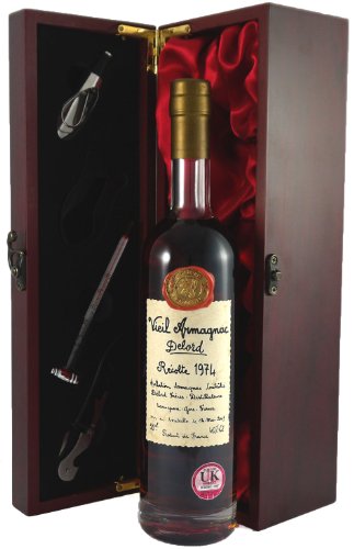 Delord Freres Bas Vintage Armagnac 1974 (50cl) in einer mit Seide ausgestatetten Geschenkbox, da zu 4 Weinaccessoires, 1 x 500ml von Vintagewinegifts