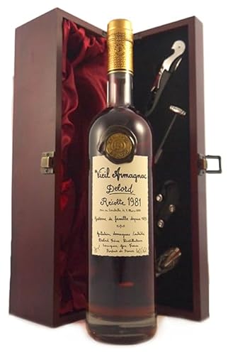 Delord Freres Bas Vintage Armagnac 1983 (70cl) in einer mit Seide ausgestatetten Geschenkbox, da zu 4 Weinaccessoires, 1 x 700ml von Vintagewinegifts