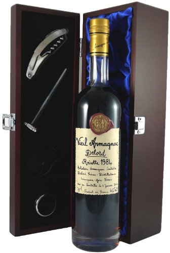 Delord Freres Bas Vintage Armagnac 1984 (70cl) in einer mit Seide ausgestatetten Geschenkbox, da zu 4 Weinaccessoires, 1 x 700ml von Vintagewinegifts