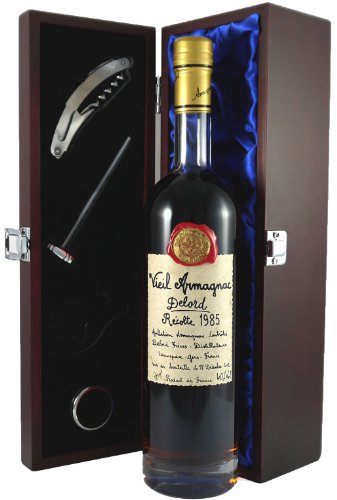 Delord Freres Bas Vintage Armagnac 1985 (70cl) in einer mit Seide ausgestatetten Geschenkbox, da zu 4 Weinaccessoires, 1 x 700ml von Vintagewinegifts