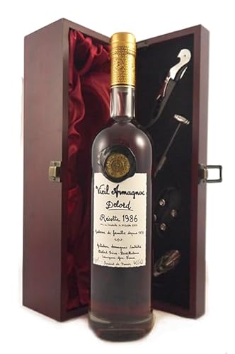 Delord Freres Bas Vintage Armagnac 1986 (70cl) in einer mit Seide ausgestatetten Geschenkbox, da zu 4 Weinaccessoires, 1 x 700ml von Vintagewinegifts