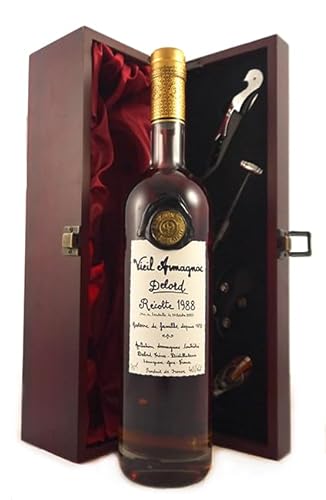 Delord Freres Bas Vintage Armagnac 1988 (70cl) in einer mit Seide ausgestatetten Geschenkbox, da zu 4 Weinaccessoires, 1 x 700ml von Vintagewinegifts