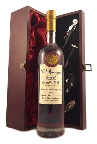 Delord Freres Bas Vintage Armagnac 1998 (70cl) in einer mit Seide ausgestatetten Geschenkbox, da zu 4 Weinaccessoires, 1 x 700ml von Vintagewinegifts