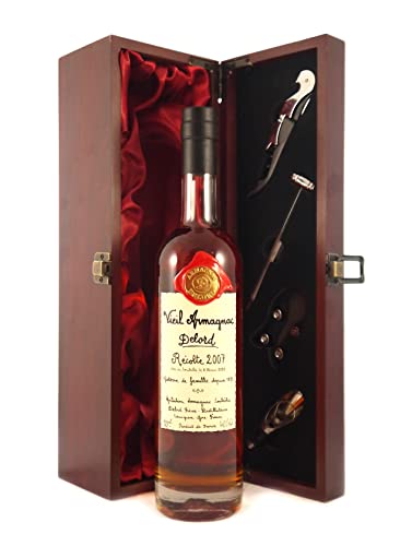 Delord Freres Bas Vintage Armagnac 2007 (50cl) in einer mit Seide ausgestatetten Geschenkbox, da zu 4 Weinaccessoires, 1 x 500ml von Vintagewinegifts