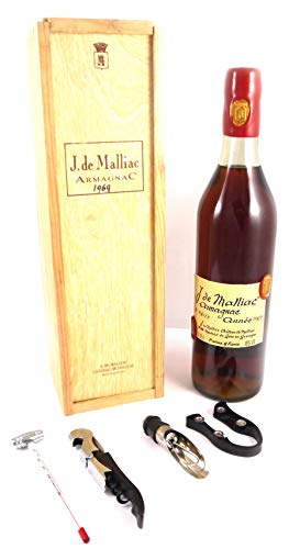J. de Malliac Vintage Armagnac 1969 (70cl) (Original box) in einer Geschenkbox, da zu 3 Weinaccessoires, 1 x 700ml von Malliac