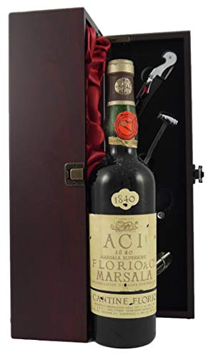 Marsala Superiore Riserva ACI 1840 Cantine Florio in einer mit Seide ausgestatetten Geschenkbox, da zu 4 Weinaccessoires, 1 x 750ml von Vintagewinegifts