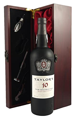 Taylor Fladgate 10 year old Tawny Port (75cls) in Silk Lined wooden gift box in einer Geschenkbox, da zu 4 Weinaccessoires, 1 x 750ml von Vintagewinegifts