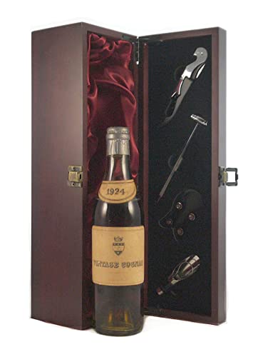 Vintage Cognac 1924 John Lovibond (1/2 bottle) in einer mit Seide ausgestatetten Geschenkbox, da zu 4 Weinaccessoires, 1 x 375ml von Vintagewinegifts
