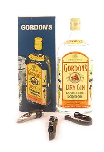 Vintagewinegifts bottling Gordon's Special Dry London Gin (1980's bottling) 1 Litre (Original Box) in einer Geschenkbox, da zu 3 Weinaccessoires, 1 x 1000ml von Vintagewinegifts