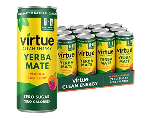 Virtue Yerba Mate - Natural Energy Drink, Zuckerfrei & Zero Kalorien, Vegan, Ketogen, Glutenfrei, Vitamin B (Pfirsich & Himbeere, 12 x 250ml) von Virtue