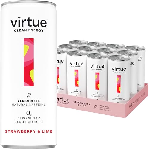 Virtue Yerba Mate Energy Drink | Natürlich, Zuckerfrei & Ohne Kalorien | Vegan, Ketogen, Glutenfrei, Vitamin B | 12x250ml (Erdbeere und Limette) von Virtue