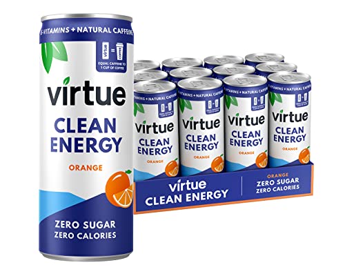 Virtue Clean Energy Drink – Natural Energy Drink, Zuckerfrei & Zero Kalorien, Vegan, Ketogen, Glutenfrei, Vitamin B (Orange, 12 x 250ml) von Virtue