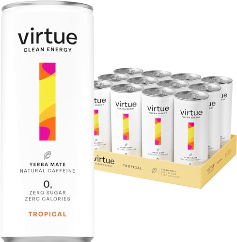 Virtue Yerba Mate Tee - Natural Energy Drink, Zuckerfrei & Zero Kalorien, Vegan, Ketogen, Glutenfrei, Vitamin B | 12x250ml (Tropische Früchte) von Virtue