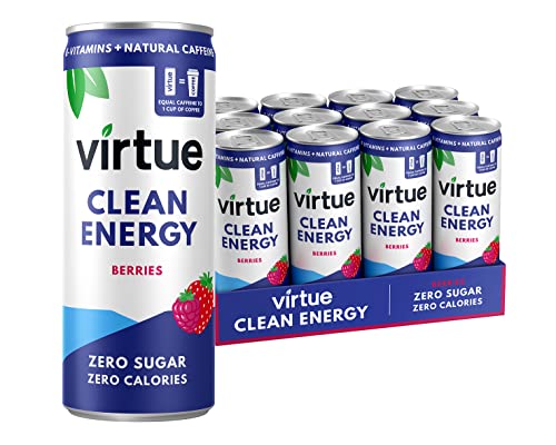 Virtue Clean Energy Drink – Natural Energy Drink, Zuckerfrei & Zero Kalorien, Vegan, Ketogen, Glutenfrei, Vitamin B (Beeren, 12 x 250ml) von Virtue