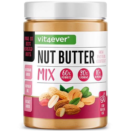 Nussbutter Mix Smooth mit Erdnüssen, Cashews & Mandeln - 1kg natürliche Peanutbutter - Hoher Proteingehalt - Erdnussbutter ohne Zusätze von Salz, Öl oder Palmfett - Vegan Nussbutter Mix Smooth mit Erdnüssen, Cashews & Mandeln - 1kg natürliche Peanutbutter - Hoher Proteingehalt - Erdnussbutter ohne Zusätze von Salz, Öl oder Palmfett - Vegan von Vit4ever