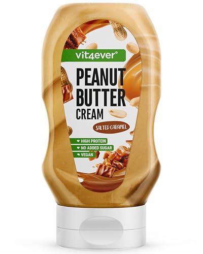 Peanutbutter Cream - 520 g - Erdnussbutter in einer Squeeze-Flasche extrem lecker & Cremig - High Protein - Ideal für Erdnuss-Topping, Soßen, Waffeln, Eiscreme - (Salted Caramel) von Vit4ever