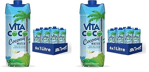 Vita Coco Pures Kokoswasser 6x1L, natürlich hydrierend mit Elektrolyten, glutenfrei, voll mit Vitamin C & Potassium (Packung mit 2) von Vita Coco