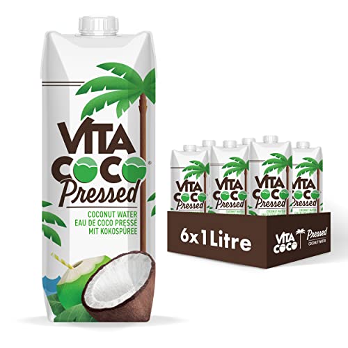 Vita Coco - gepresstes Kokoswasser 6x1L, natürlich hydrierend mit Wasser, Kokoswasserkonzentrat, Kokosnusspüree, Fructose (<1%), Vitamin C, Stabilisator: Gellangummi von Vita Coco