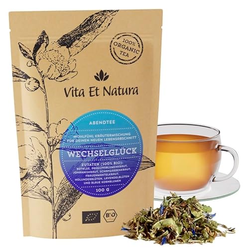 BIO „Wechselglück“ Abendtee - 100 g Kräutertee für Frauen in den besten Jahren mit hochdosiertem Rotklee - rein biologisch - Vita Et Natura® Teemanufaktur von Vita Et Natura