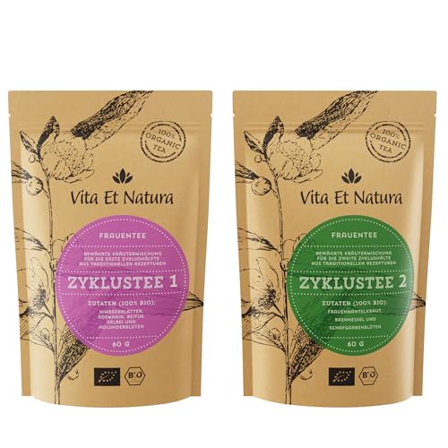 Vita Et Natura® Zyklustee 1 und 2 "Probier Set" - Bewährte Kräutermischungen nach traditionellen Rezepturen - 100% BIO - 120g loser Tee (2 x 60g) von Vita Et Natura