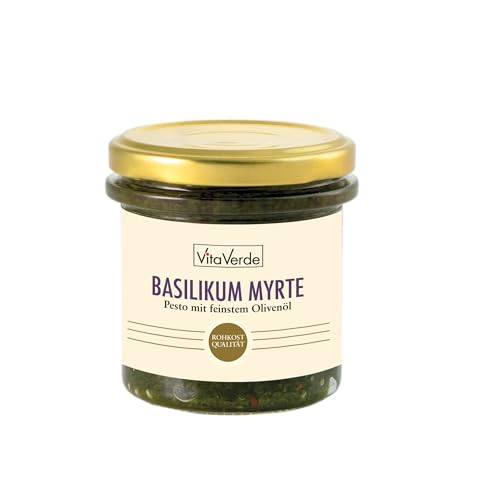 Vita Verde Bio Basilikum Myrte Pesto Heldenkraut, 140 g, 3er Pack von Vita Verde