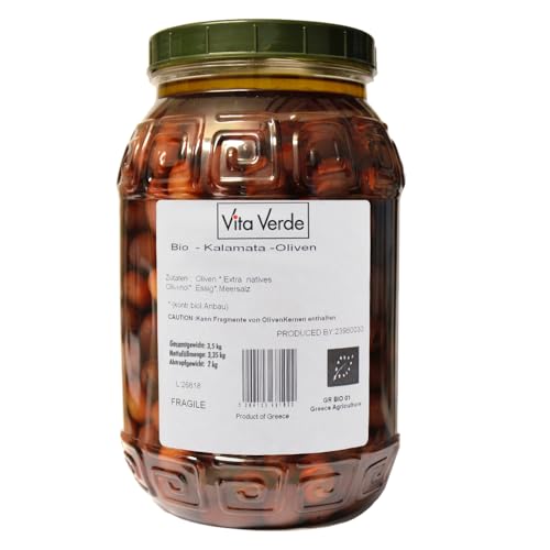Vita Verde Griechische Bio Kalamata Oliven mit Kern, 2 kg Abtropfgewicht Vita Verde Griechische Bio Kalamata Oliven mit Kern, 2 kg Abtropfgewicht von Vita Verde