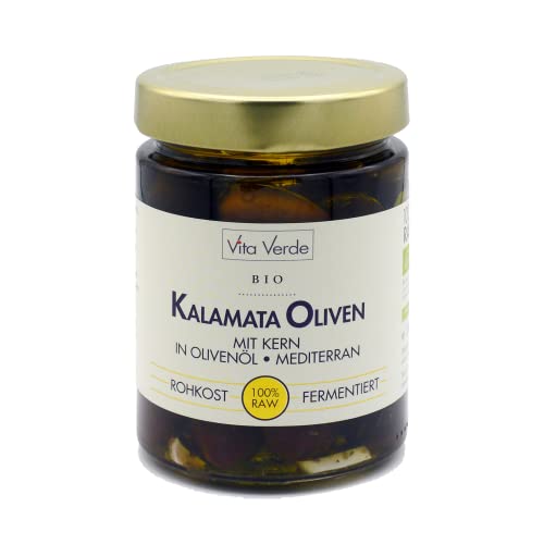 Vita Verde Bio Kalamata Oliven mit Kern in Olivenöl, Mediterran 330 g von Vita Verde