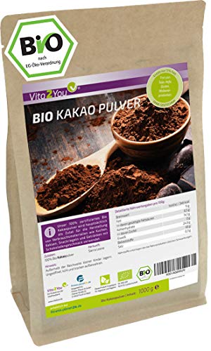 Kakao Pulver Bio 1000g - ungesüßt - ganze Kakao Bohnen gemahlen aus öko Anbau - kakaopulver - Premium Qualität von Vita2You