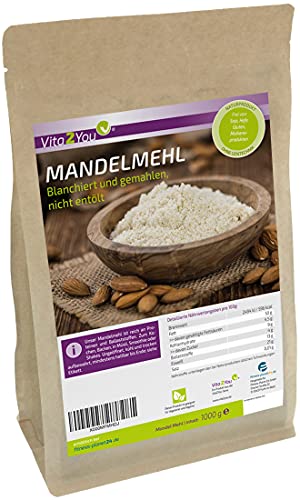 Vita2You Mandelmehl 1kg - blanchiert und naturbelassen - Mandeln gemahlen zum Backen - 1000g - Premium Qualität von Vita2You