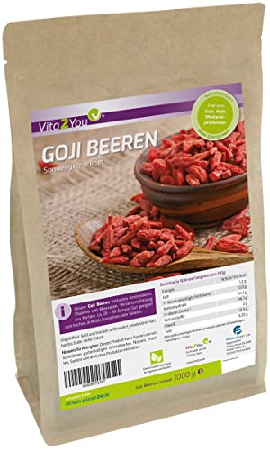 Vita2You Goji Beeren 1kg - Wolfsbeeren - Sonnengetrocknet - ungeschwefelt und ohne Zusätze - 1000g - Zippbeutel - Premium Qualität Vita2You Goji Beeren 1kg - Wolfsbeeren - Sonnengetrocknet - ungeschwefelt und ohne Zusätze - 1000g - Zippbeutel - Premium Qualität von Vita2You