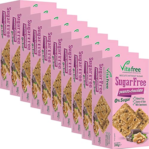 Cookies Kekse mit Erdnüssen und dunklen Schokostückchen ohne Zucker 2kg aus Griechenland von Vitafree