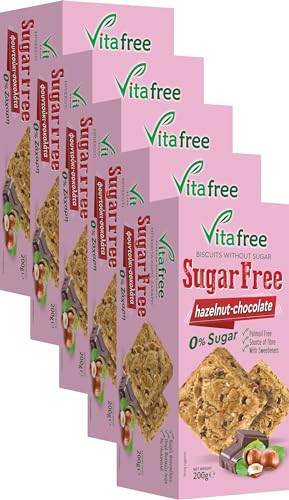 Vitafree Cookies Kekse mit Haselnüssen und dunklen Schokostückchen ohne Zucker 1000g aus Griechenland von Vitafree