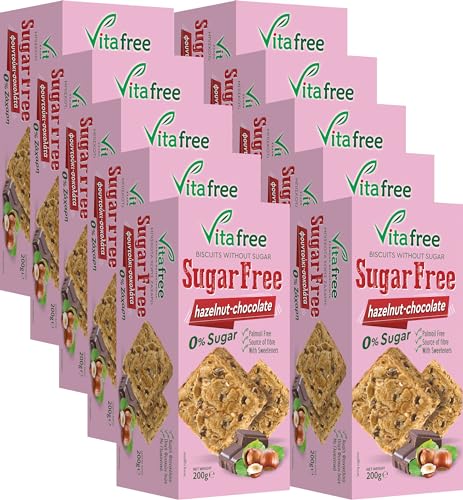 Vitafree Cookies Kekse mit Haselnüssen und dunklen Schokostückchen ohne Zucker 2000g aus Griechenland von Vitafree