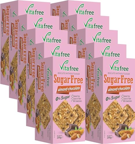 Vitafree Cookies Kekse mit Mandeln und dunklen Schokostückchen ohne Zucker 2000g aus Griechenland von Vitafree