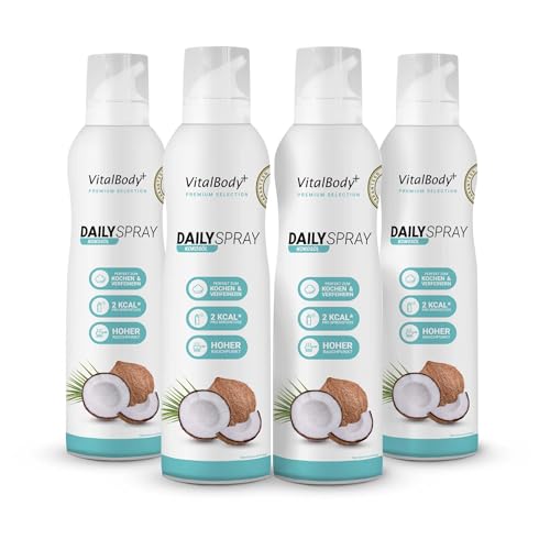 VitalBody+ DailySpray MCT Kokosöl, 4er Pack, 2 kcal Pfannenspray zum Braten, Grillen & Verfeinern, für gesundes Kochen, Non-Stick cooking spray mit MCT Kokosöl VitalBody+ DailySpray MCT Kokosöl, 4er Pack, 2 kcal Pfannenspray zum Braten, Grillen & Verfeinern, für gesundes Kochen, Non-Stick cooking spray mit MCT Kokosöl von VitalBody+ SUPPLEMENTS