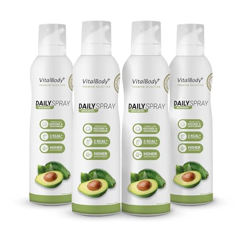 VitalBody+ DailySpray Avocadoöl, 4er Pack, 3200 Portionen, 2 kcal Spray zum Braten, Grillen & Verfeinern, für gesundes Kochen, Non-Stick cooking spray mit Avocadoöl VitalBody+ DailySpray Avocadoöl, 4er Pack, 3200 Portionen, 2 kcal Spray zum Braten, Grillen & Verfeinern, für gesundes Kochen, Non-Stick cooking spray mit Avocadoöl von VitalBody+ SUPPLEMENTS