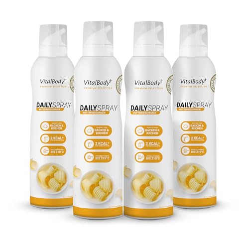 VitalBody+ DailySpray Buttergeschmack, 4er Pack, 2 kcal Rapsölspray zum Braten, Grillen & Backen, zum Abnehmen, 3200 Portionen, Non-Stick Cooking Spray mit Butteraroma, zertifiziert & laborgeprüft VitalBody+ DailySpray Buttergeschmack, 4er Pack, 2 kcal Rapsölspray zum Braten, Grillen & Backen, zum Abnehmen, 3200 Portionen, Non-Stick Cooking Spray mit Butteraroma, zertifiziert & laborgeprüft von VitalBody+ SUPPLEMENTS