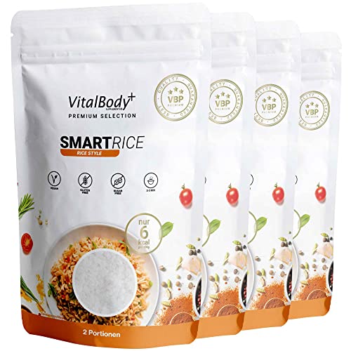 VitalBodyPLUS SmartRice, 4er Pack, kalorienarmer Konjakreis, nur 6 kcal pro Portion, Low Carb, ideal zum Abnehmen – glutenfrei, vegan und geruchlos, zertifiziert & laborgeprüft von VitalBody+ SUPPLEMENTS