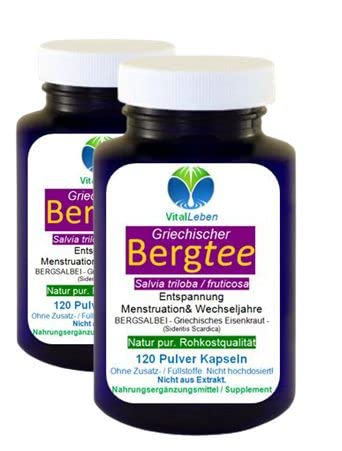 Griechischer Bergtee Berg-Salbei - Kreta-Diät 240 (2x120) KAPSELN. Balsam für die Seele - Vitalität + Resilienz + Verdauung + Wechseljahre + Stressresistenz. NATUR pur - ohne ZUSATZSTOFFE. 27280-2 von VitalLeben